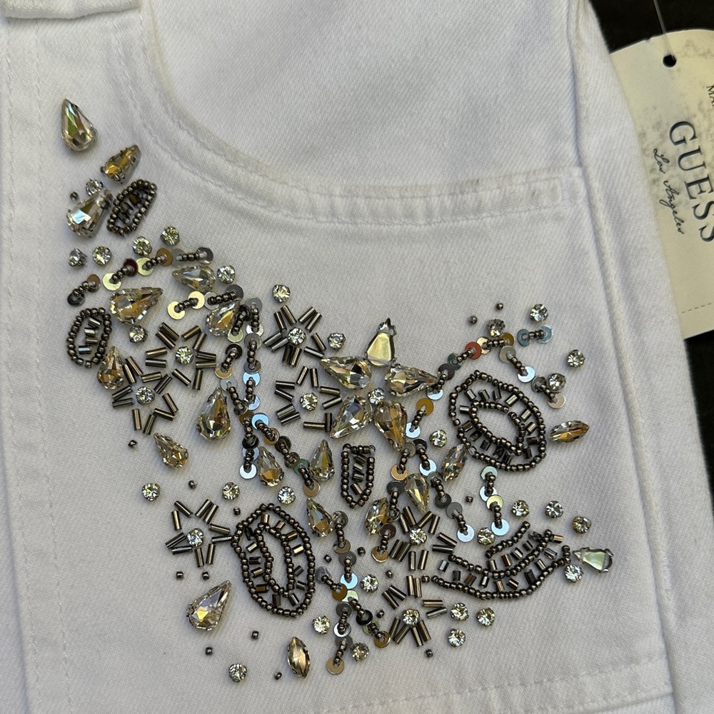 New Guess White Flare Jeans with Floral Embroidery SZ 26 - Picture 6 of 11